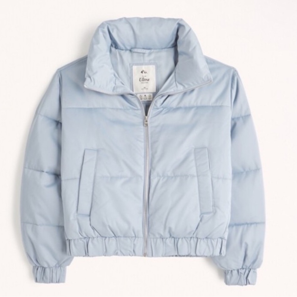 Abercrombie & Fitch Ultra Mini Cropped Puffer‎ Jacket Light Blue